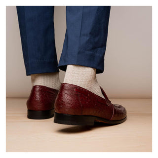 Marco Di Milano Aubiere Men's Shoes Exotic Wine Ostrich Tassels Loafers (MDM1198)-AmbrogioShoes