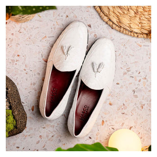 Marco Di Milano Aubiere Men's Shoes White Exotic Ostrich Tassels Loafers (MDM1198)-AmbrogioShoes