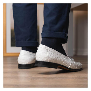 Marco Di Milano Aubiere Men's Shoes White Exotic Ostrich Tassels Loafers (MDM1198)-AmbrogioShoes