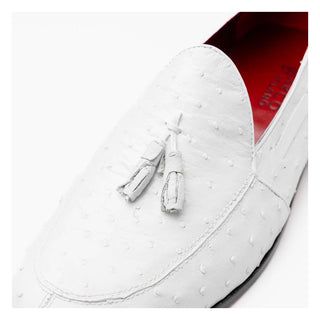 Marco Di Milano Aubiere Men's Shoes White Exotic Ostrich Tassels Loafers (MDM1198)-AmbrogioShoes