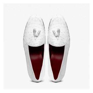Marco Di Milano Aubiere Men's Shoes White Exotic Ostrich Tassels Loafers (MDM1198)-AmbrogioShoes
