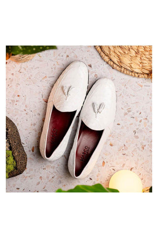 Marco Di Milano Aubiere White Exotic Ostrich Tassels Loafers (MDM1198)-AmbrogioShoes