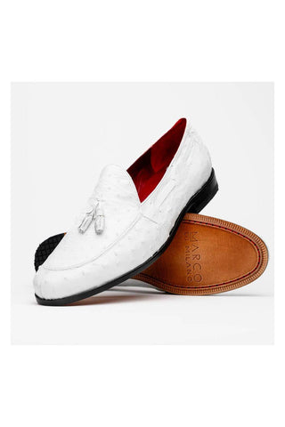 Marco Di Milano Aubiere White Exotic Ostrich Tassels Loafers (MDM1198)-AmbrogioShoes