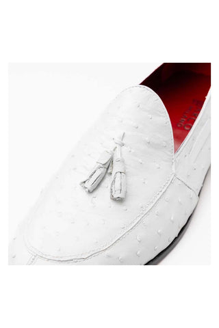 Marco Di Milano Aubiere White Exotic Ostrich Tassels Loafers (MDM1198)-AmbrogioShoes