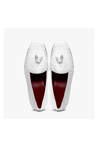Marco Di Milano Aubiere White Exotic Ostrich Tassels Loafers (MDM1198)-AmbrogioShoes