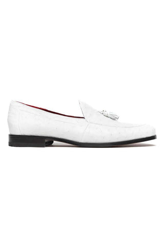 Marco Di Milano Aubiere White Exotic Ostrich Tassels Loafers (MDM1198)-AmbrogioShoes