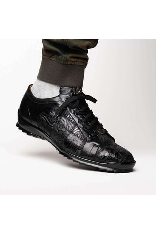 Marco Di Milano Bari Black Genuine Patchwork Lizard Skin Fashion Sneakers (MDM1142)-AmbrogioShoes