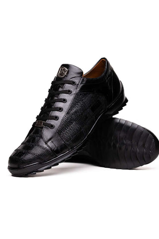Marco Di Milano Bari Black Genuine Patchwork Lizard Skin Fashion Sneakers (MDM1142)-AmbrogioShoes