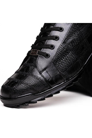 Marco Di Milano Bari Black Genuine Patchwork Lizard Skin Fashion Sneakers (MDM1142)-AmbrogioShoes