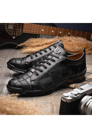 Marco Di Milano Bari Black Genuine Patchwork Lizard Skin Fashion Sneakers (MDM1142)-AmbrogioShoes