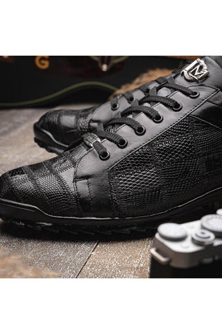 Marco Di Milano Bari Black Genuine Patchwork Lizard Skin Fashion Sneakers (MDM1142)-AmbrogioShoes
