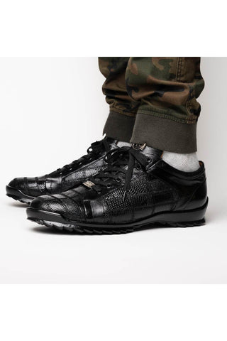 Marco Di Milano Bari Black Genuine Patchwork Lizard Skin Fashion Sneakers (MDM1142)-AmbrogioShoes