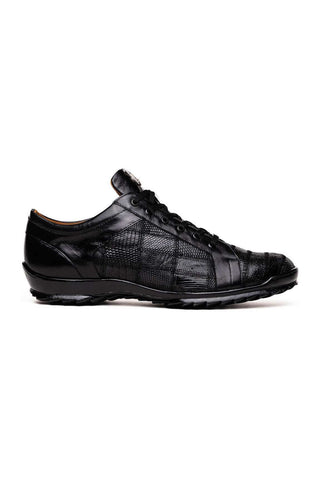 Marco Di Milano Bari Black Genuine Patchwork Lizard Skin Fashion Sneakers (MDM1142)-AmbrogioShoes