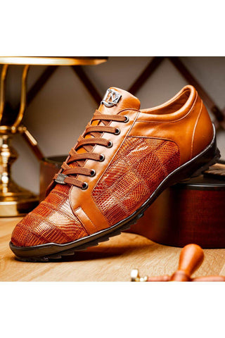Marco Di Milano Bari Cognac Genuine Patchwork Lizard Skin Sneakers (MDM1142)-AmbrogioShoes