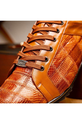 Marco Di Milano Bari Cognac Genuine Patchwork Lizard Skin Sneakers (MDM1142)-AmbrogioShoes