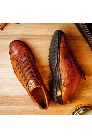 Marco Di Milano Bari Cognac Genuine Patchwork Lizard Skin Sneakers (MDM1142)-AmbrogioShoes