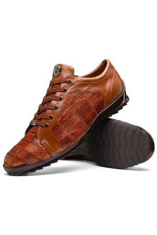 Marco Di Milano Bari Cognac Genuine Patchwork Lizard Skin Sneakers (MDM1142)-AmbrogioShoes