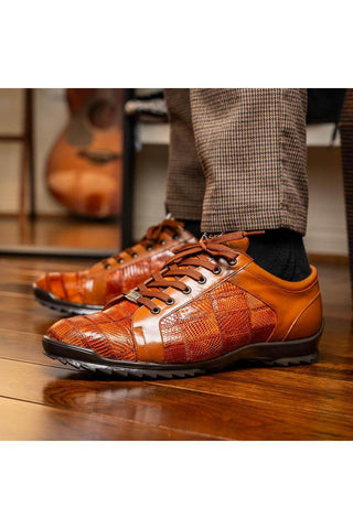 Marco Di Milano Bari Cognac Genuine Patchwork Lizard Skin Sneakers (MDM1142)-AmbrogioShoes