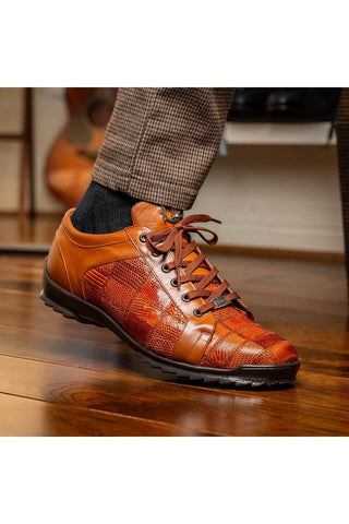 Marco Di Milano Bari Cognac Genuine Patchwork Lizard Skin Sneakers (MDM1142)-AmbrogioShoes
