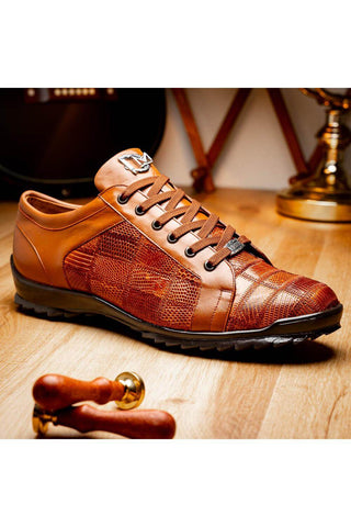 Marco Di Milano Bari Cognac Genuine Patchwork Lizard Skin Sneakers (MDM1142)-AmbrogioShoes