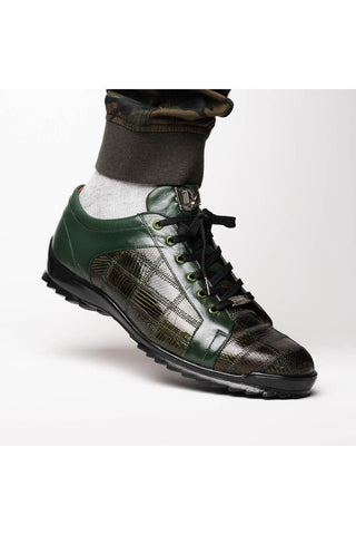 Marco Di Milano Bari Green Genuine Patchwork Lizard Skin Fashion Sneakers (MDM1142)-AmbrogioShoes