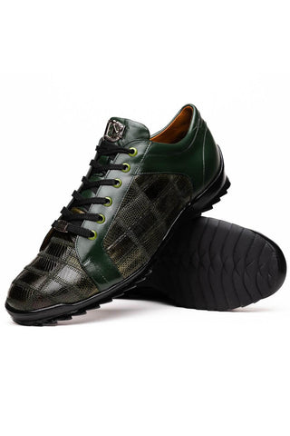 Marco Di Milano Bari Green Genuine Patchwork Lizard Skin Fashion Sneakers (MDM1142)-AmbrogioShoes