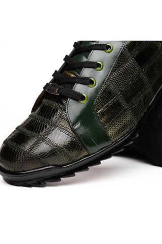 Marco Di Milano Bari Green Genuine Patchwork Lizard Skin Fashion Sneakers (MDM1142)-AmbrogioShoes