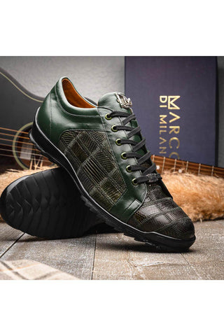 Marco Di Milano Bari Green Genuine Patchwork Lizard Skin Fashion Sneakers (MDM1142)-AmbrogioShoes