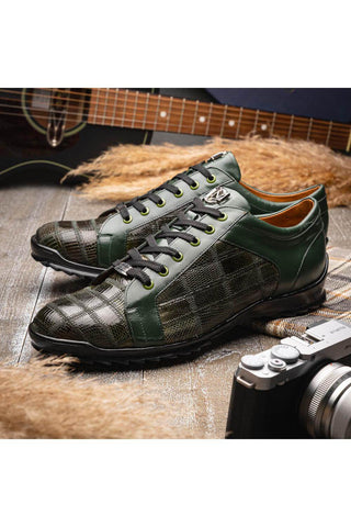 Marco Di Milano Bari Green Genuine Patchwork Lizard Skin Fashion Sneakers (MDM1142)-AmbrogioShoes