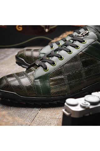 Marco Di Milano Bari Green Genuine Patchwork Lizard Skin Fashion Sneakers (MDM1142)-AmbrogioShoes