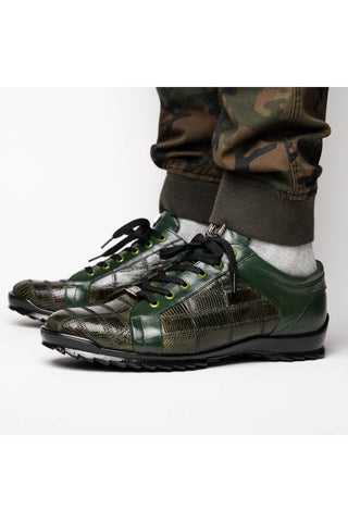 Marco Di Milano Bari Green Genuine Patchwork Lizard Skin Fashion Sneakers (MDM1142)-AmbrogioShoes