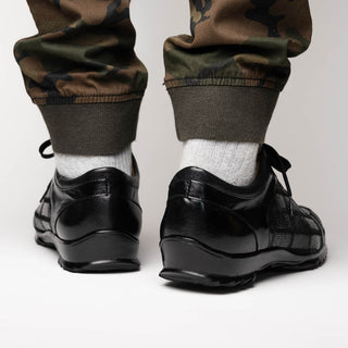 Marco Di Milano Bari Men's Shoes Black Genuine Patchwork Lizard Skin Fashion Sneakers (MDM1142)-AmbrogioShoes