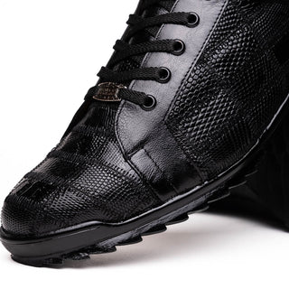 Marco Di Milano Bari Men's Shoes Black Genuine Patchwork Lizard Skin Fashion Sneakers (MDM1142)-AmbrogioShoes