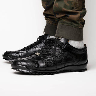 Marco Di Milano Bari Men's Shoes Black Genuine Patchwork Lizard Skin Fashion Sneakers (MDM1142)-AmbrogioShoes