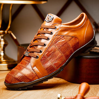 Marco Di Milano Bari Men's Shoes Cognac Genuine Patchwork Lizard Skin Sneakers (MDM1142)-AmbrogioShoes