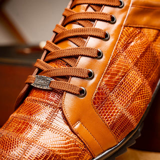 Marco Di Milano Bari Men's Shoes Cognac Genuine Patchwork Lizard Skin Sneakers (MDM1142)-AmbrogioShoes