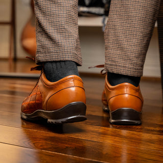 Marco Di Milano Bari Men's Shoes Cognac Genuine Patchwork Lizard Skin Sneakers (MDM1142)-AmbrogioShoes