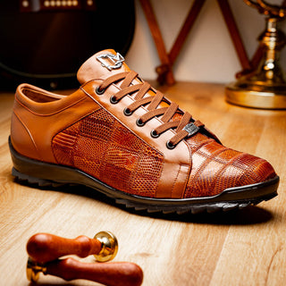 Marco Di Milano Bari Men's Shoes Cognac Genuine Patchwork Lizard Skin Sneakers (MDM1142)-AmbrogioShoes