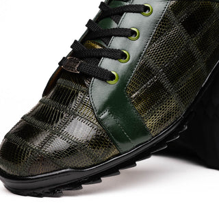 Marco Di Milano Bari Men's Shoes Green Genuine Patchwork Lizard Skin Fashion Sneakers (MDM1142)-AmbrogioShoes