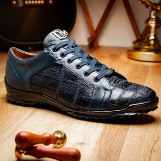 Marco Di Milano Bari Men's Shoes Navy Genuine Patchwork Lizard Skin Sneakers (MDM1142)-AmbrogioShoes