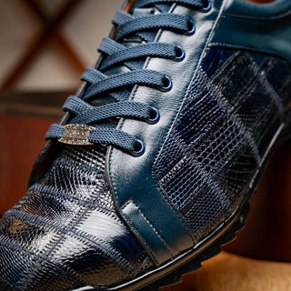 Marco Di Milano Bari Men's Shoes Navy Genuine Patchwork Lizard Skin Sneakers (MDM1142)-AmbrogioShoes