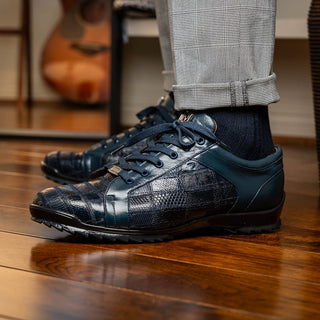 Marco Di Milano Bari Men's Shoes Navy Genuine Patchwork Lizard Skin Sneakers (MDM1142)-AmbrogioShoes