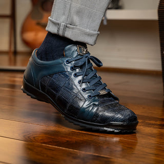 Marco Di Milano Bari Men's Shoes Navy Genuine Patchwork Lizard Skin Sneakers (MDM1142)-AmbrogioShoes