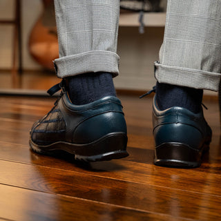 Marco Di Milano Bari Men's Shoes Navy Genuine Patchwork Lizard Skin Sneakers (MDM1142)-AmbrogioShoes