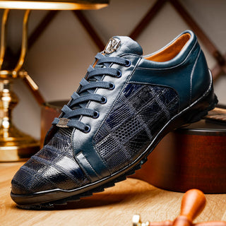 Marco Di Milano Bari Men's Shoes Navy Genuine Patchwork Lizard Skin Sneakers (MDM1142)-AmbrogioShoes