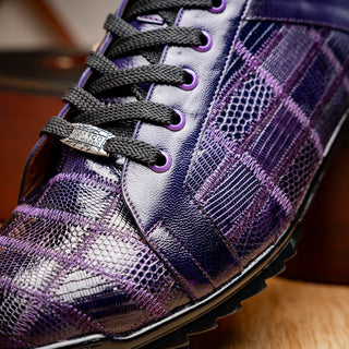 Marco Di Milano Bari Men's Shoes Purple Genuine Patchwork Lizard Skin Fashion Sneakers (MDM1142)-AmbrogioShoes