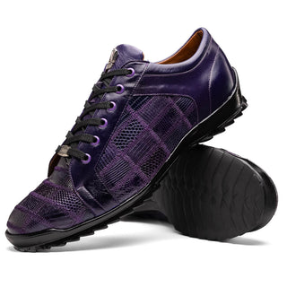 Marco Di Milano Bari Men's Shoes Purple Genuine Patchwork Lizard Skin Fashion Sneakers (MDM1142)-AmbrogioShoes