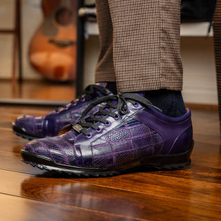 Marco Di Milano Bari Men's Shoes Purple Genuine Patchwork Lizard Skin Fashion Sneakers (MDM1142)-AmbrogioShoes