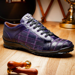 Marco Di Milano Bari Men's Shoes Purple Genuine Patchwork Lizard Skin Fashion Sneakers (MDM1142)-AmbrogioShoes