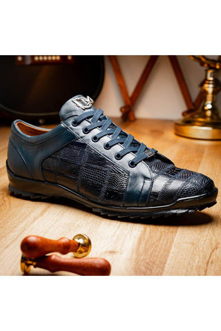 Marco Di Milano Bari Navy Genuine Patchwork Lizard Skin Sneakers (MDM1142)-AmbrogioShoes